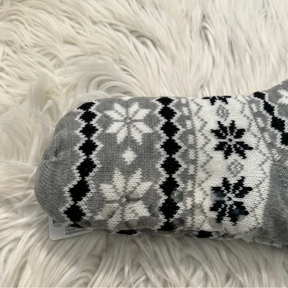 Redstar Unisex Kids Slipper Socks Gray Black White Fair Isle Grippies Fuzzy